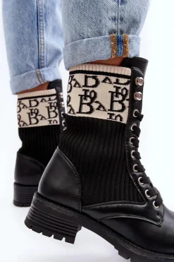 Damskie Botki Workery Ze Skarpetą Czarne Hakina