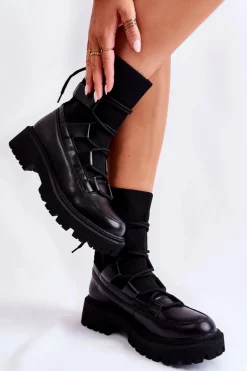 Damskie Botki Workery Ze Skarpetą Czarne Fallor