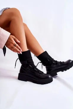 Damskie Botki Workery Ze Skarpetą Czarne Fallor