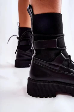 Damskie Botki Workery Ze Skarpetą Czarne Fallor