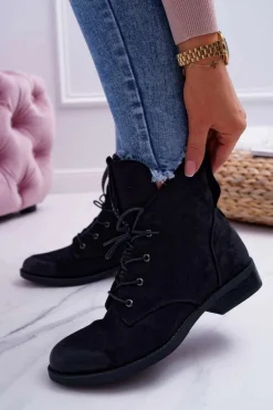 Damskie Botki Wysokie Czarne Zamszowe Barski 75-13