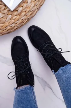 Damskie Botki Wysokie Czarne Zamszowe Barski 75-13