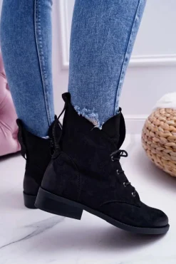 Damskie Botki Wysokie Czarne Zamszowe Barski 75-13