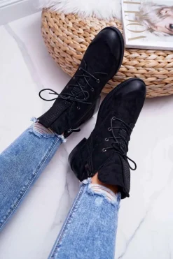 Damskie Botki Wysokie Czarne Zamszowe Barski 75-13