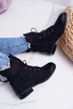 Damskie Botki Wysokie Czarne Zamszowe Barski 75-13