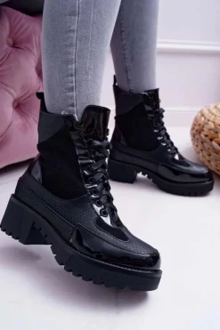 Damskie Botki Wysokie Czarne Trapery Nemtere