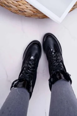 Damskie Botki Wysokie Czarne Trapery Nemtere