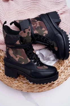 Damskie Botki Wysokie Czarne Moro Trapery Nemtere