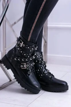 Damskie Botki Wysokie Czarne Trapery Albere