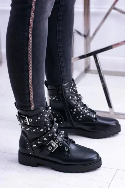 Damskie Botki Wysokie Czarne Trapery Albere