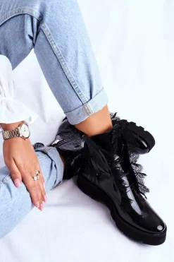 Damskie Botki Wysokie Lakierowane Skórzane Montegero