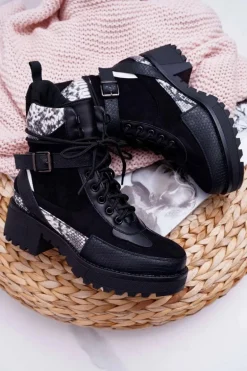 Damskie Botki Wysokie Trapery Snake Czarne Nemtere