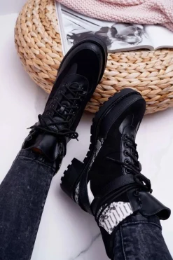 Damskie Botki Wysokie Trapery Snake Czarne Nemtere