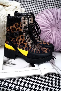 Damskie Botki Wysokie Trapery Leopard Femida