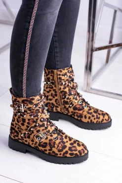 Damskie Botki Wysokie Trapery W Panterkę Albere