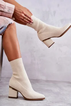 Damskie Botki Z Elastyczną Skarpetą Beżowe Carmon