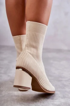 Damskie Botki Z Elastyczną Skarpetą Beżowe Carmon