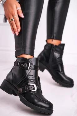 Damskie Botki Z Klamrami Ocieplane Skadi Czarne