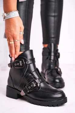 Damskie Botki Z Klamrami Ocieplane Skadi Czarne