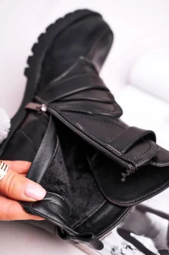 Damskie Botki Z Klamrami Ocieplane Skadi Czarne