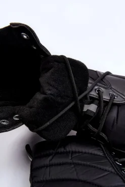 Damskie Botki Z Ociepleniem Sznurowane Czarne Ariadna