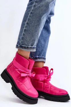 Damskie Botki Z Pikowaniem I Wiązaniem Różowe Bizzanti