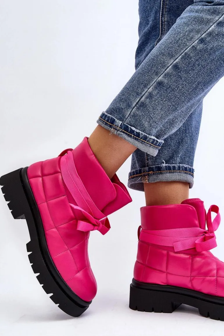 Damskie Botki Z Pikowaniem I Wiązaniem Różowe Bizzanti