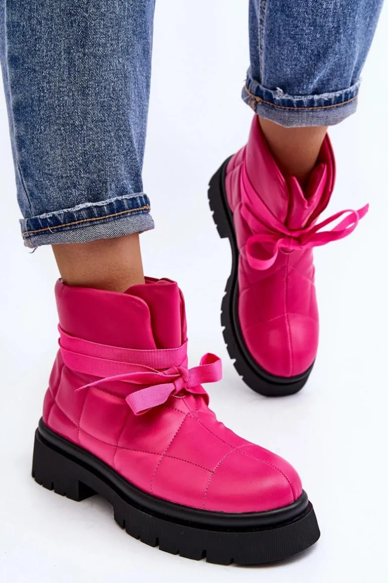 Damskie Botki Z Pikowaniem I Wiązaniem Różowe Bizzanti