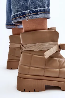 Damskie Botki Z Pikowaniem I Wiązaniem Khaki Bizzanti