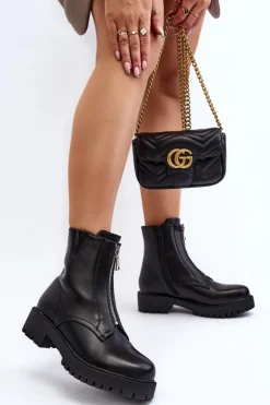 Damskie Botki Z Suwakiem Czarne Tisaia