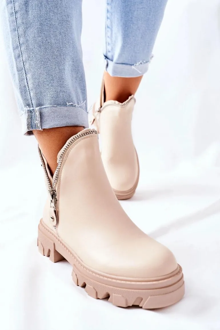 Damskie Botki Z Wycięciami Beżowe Rhythm