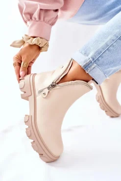 Damskie Botki Z Wycięciami Beżowe Rhythm