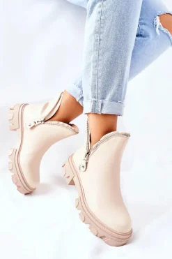 Damskie Botki Z Wycięciami Beżowe Rhythm