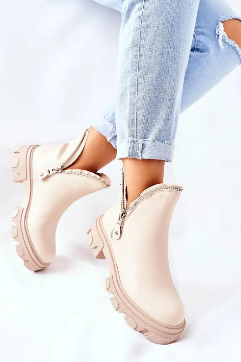 Damskie Botki Z Wycięciami Beżowe Rhythm