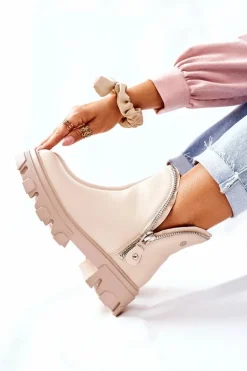 Damskie Botki Z Wycięciami Beżowe Rhythm