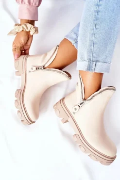 Damskie Botki Z Wycięciami Beżowe Rhythm