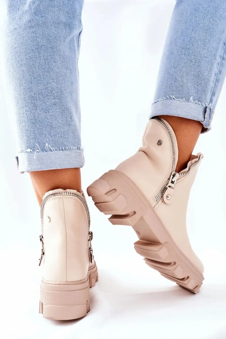 Damskie Botki Z Wycięciami Beżowe Rhythm