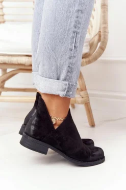 Damskie Botki Z Wycięciami Czarne Hillary