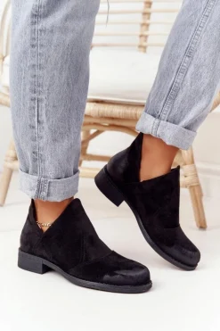 Damskie Botki Z Wycięciami Czarne Hillary