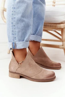 Damskie Botki Z Wycięciami Beżowe Hillary