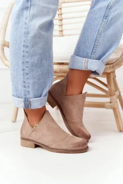 Damskie Botki Z Wycięciami Beżowe Hillary