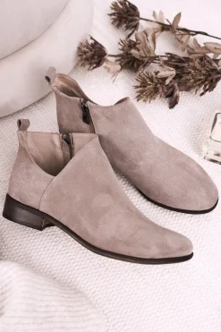 Damskie Botki Z Wycięciem Zamszowe Cappuccino Clarence