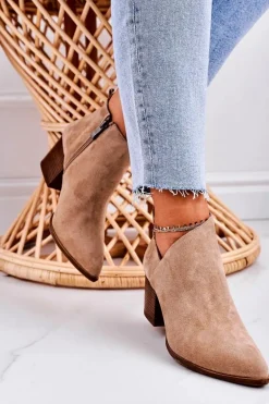 Damskie Botki Z Wycięciem Na Słupku Zamszowe Beżowe Lawrence