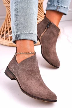 Damskie Botki Z Wycięciem Zamszowe Brązowe Clarence