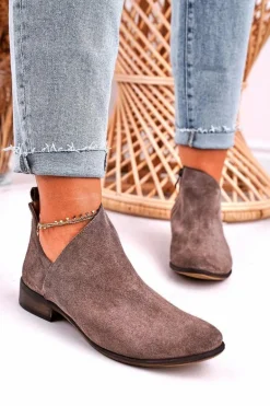 Damskie Botki Z Wycięciem Zamszowe Brązowe Clarence