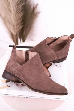 Damskie Botki Z Wycięciem Zamszowe Brązowe Clarence