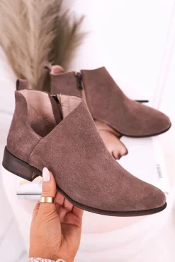 Damskie Botki Z Wycięciem Zamszowe Brązowe Clarence