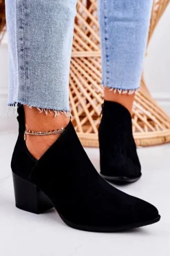 Damskie Botki Z Wycięciem Na Słupku Zamszowe Czarne Lawrence