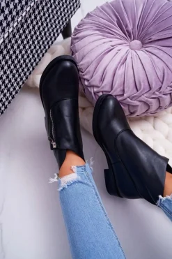 Damskie Botki Z Zamkiem Czarne Juno