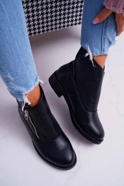 Damskie Botki Z Zamkiem Czarne Juno